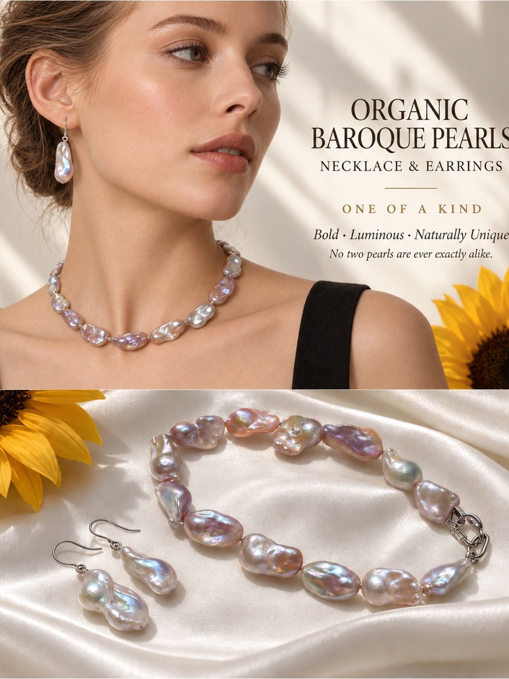 Organic Baroque Pearl Necklace & Earrings Set